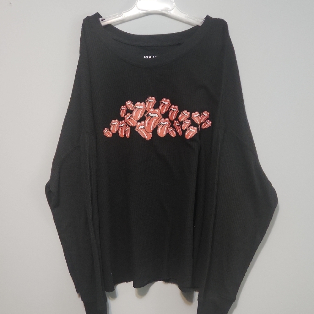 Black Sweater with Red Lips Design